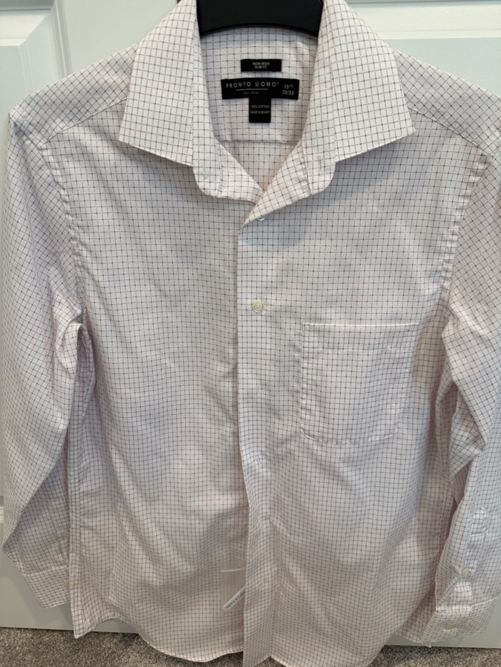 Pronto Uomo White Shirt with Light Pink Grid